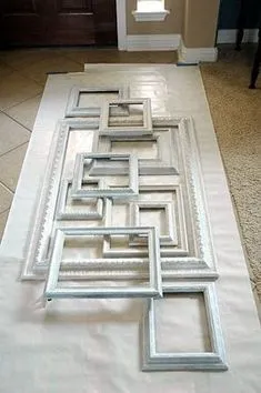 How To: Layered Picture Frames. She ends up painting them different colours but I like the look of all white... Collage Frames, Frames Ideas, Empty Picture Frames, Picture Frame Crafts, Diy Picture Frames On The Wall