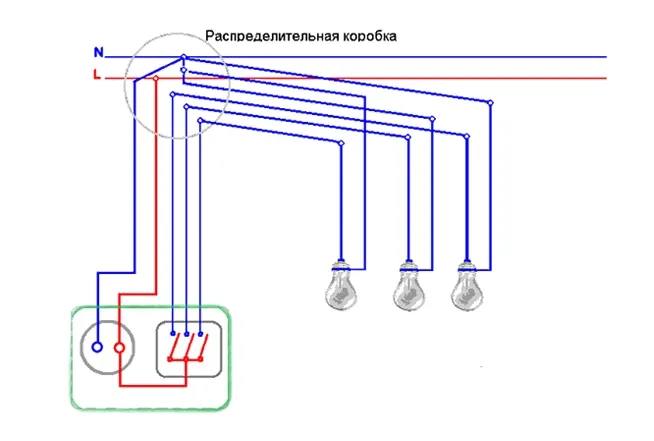 Схема подключения трехклавишного выключателя с розеткой