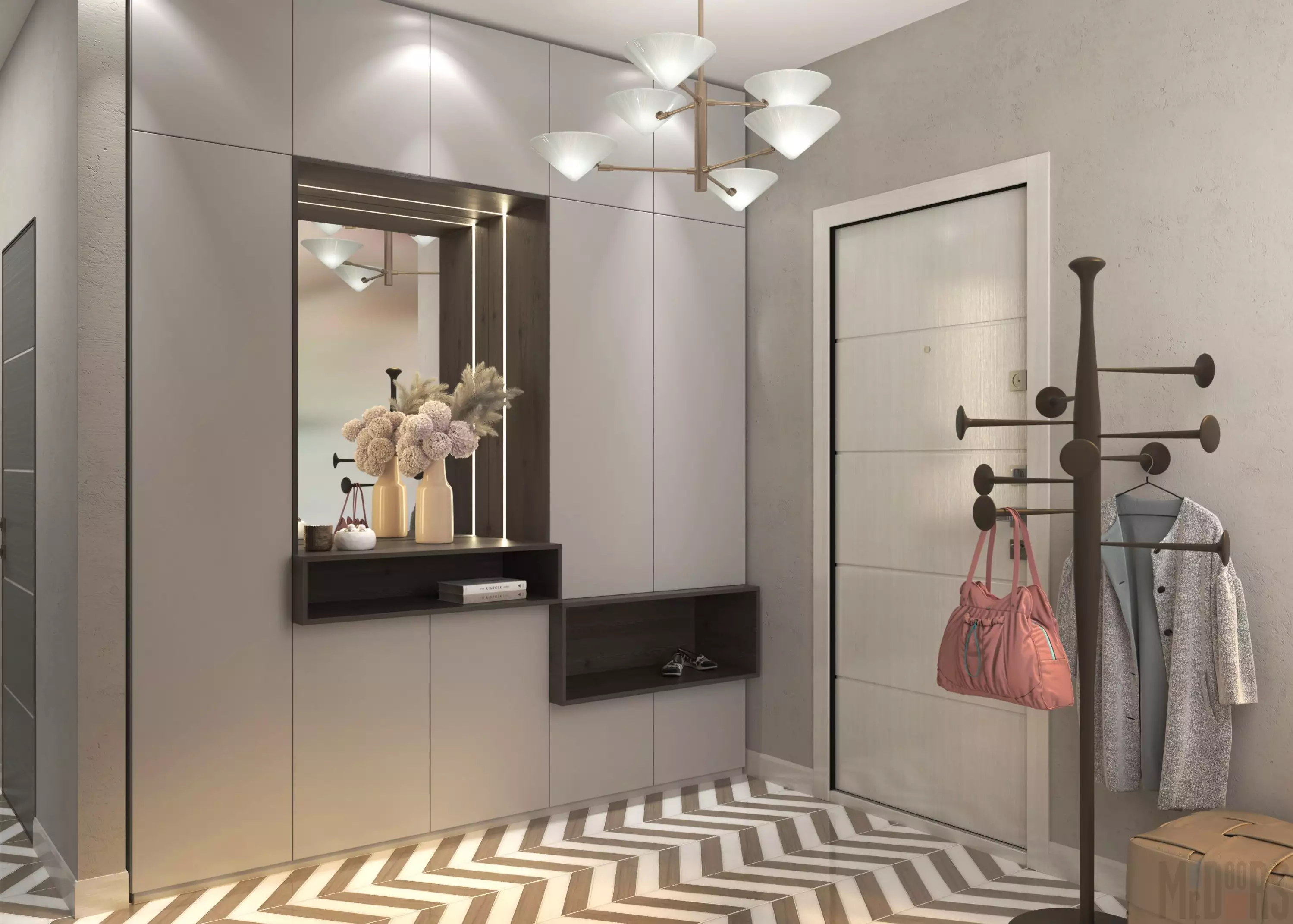 Встроенные шкафы в прихожую с зеркалом mr.doors