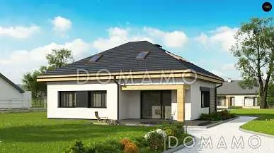 Проект одноэтажного дома из кирпича с тремя спальнями и небольшой крытой угловой террасой, с жилой мансардой Проект одноэтажного дома из кирпича с тремя спальнями и небольшой крытой угловой террасой, с жилой мансардой