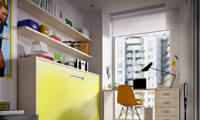 Интерьер комнаты с откидной кроватью трансформером