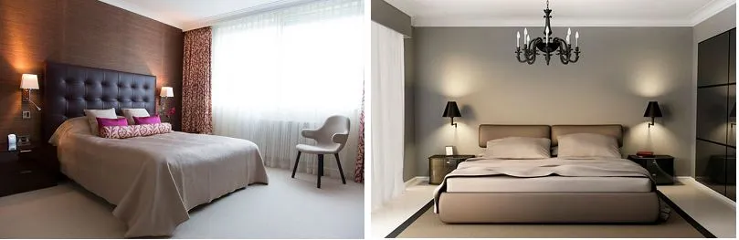 Удобное размещение настенного светильника над кроватью.