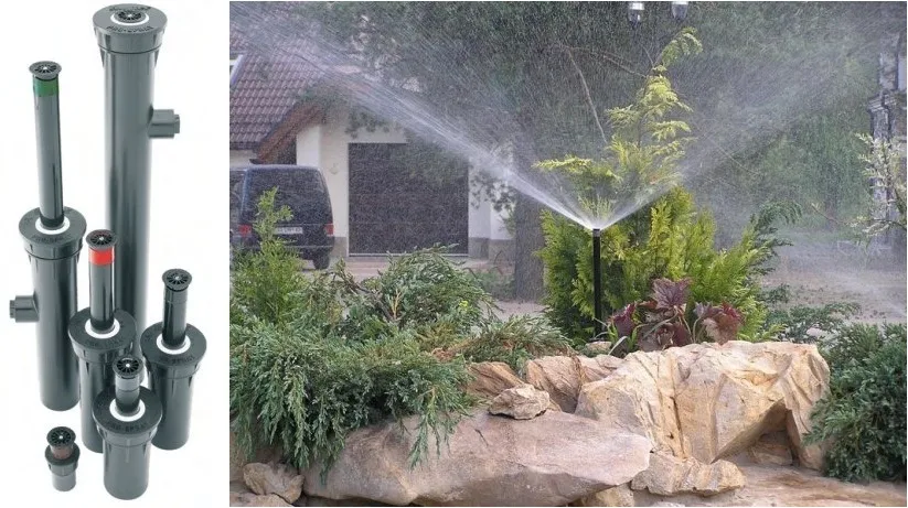 Веерные спринклеры можно укомплектовать различными соплами. Регулируемые сопла самые универсальные, сектор полива от 0 до 380° по необходимости можно регулировать на протяжении всего срока эксплуатации спринклера