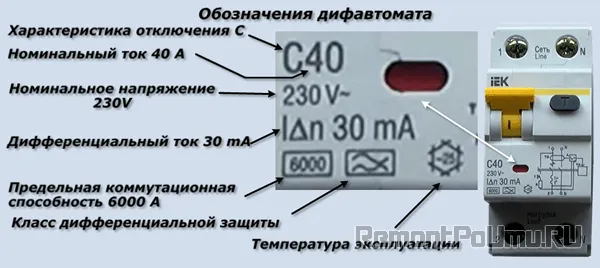 Обозначения дифавтомата