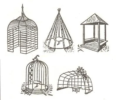 Несколько вариантов форм легких построек из лозы Несколько вариантов форм легких построек из лозы