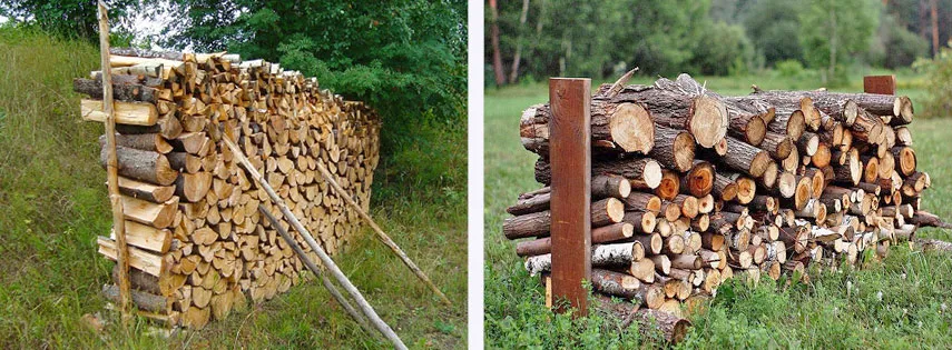 Укладка дров с упорами из кольев